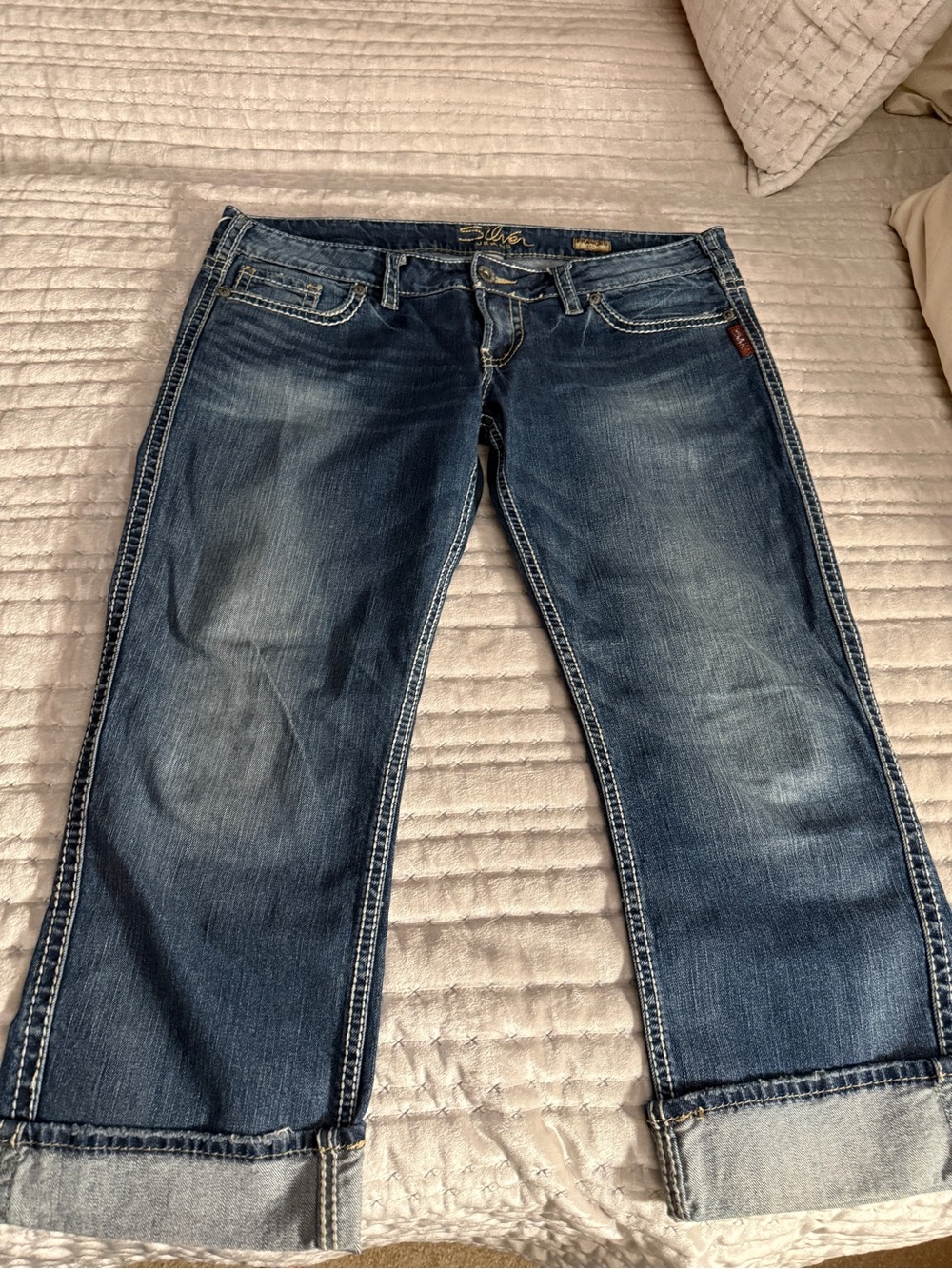 Dark Blue Women's Jeans - Classic Straight low waist Crop